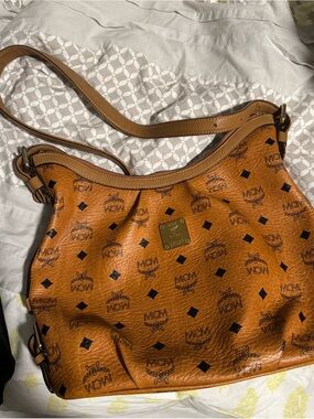 MCM Cognac Visetos Monogram Leather Shoulder Bag